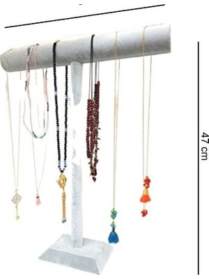 Lusenne Makyaj & Takı Organizeri: Uzun T Tasbih ve Kolye Standı, Gri Renkli ve Şık