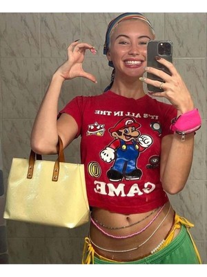 Touz Mario Detail Baskılı Kırmızı Crop Bluz