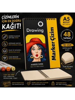 Dream Art Galery A5 Marker Çizim Defteri 48 Yaprak Kırık Beyaz Sayfa Üstten Spiralli Sketchbook