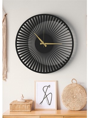Lusenne Duvar Saati: Modern Siyah Ahşap , Minimalist ve Şık Tasarım, 48CM