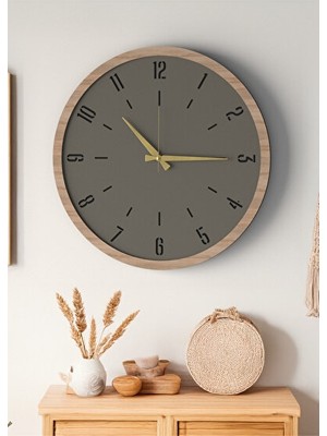 Lusenne Duvar Saati: Sessiz Çalışan Siyah Gri Mdf Ahşap - 48CM