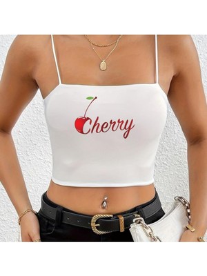 Touz Cherry Beyaz Ip Askılı Büstiyer Crop