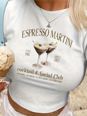 Touz Kemer Boy Martini Baskılı Crop Bluz