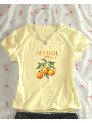 Touz Baby Tee Kemer Boy Aperol Baskılı Crop Bluz