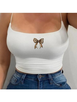 Touz Leopar Desenli Ribbon Ip Askılı Büstiyer Crop