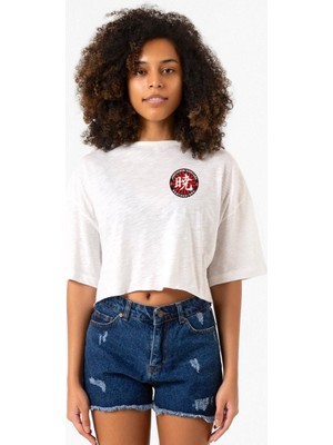 One Piece Anime Ninja Org. N.s Beyaz Kırçıllı Kadın Crop Tshirt