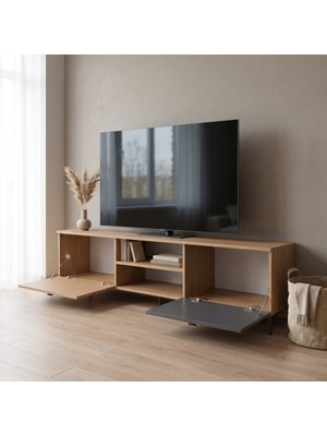 Homea 2 Kapaklı Tv Ünitesi Safir Meşe Modern Televizyon Ünitesi Salon Tv Sehpası
