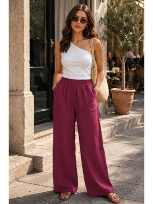 Kadın Cupra Beli Lastikli Bol Paça Pantolon