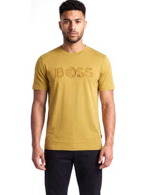 Boss Erkek Regular Fit Yuvarlak Yakalı Logo Detaylı Pamuklu Kısa Kollu Sarı T-Shirt 50565630-714