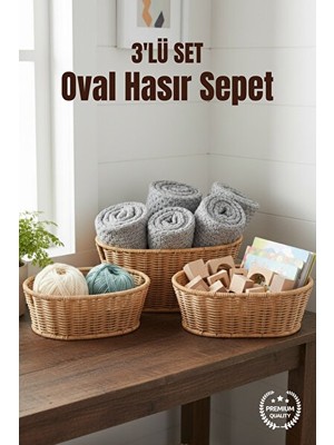 Lusenne Sepet: Oval Kulplu Hasır Seti, Dekoratif ve Çok Amaçlı Düzenleme