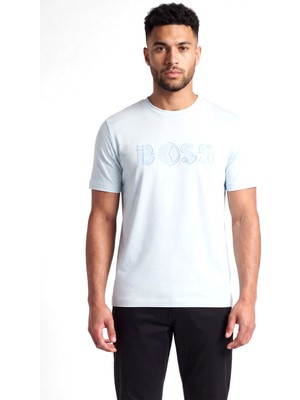 Boss Erkek Regular Fit Yuvarlak Yakalı Logo Detaylı Pamuklu Kısa Kollu Mavi T-Shirt 50565630-499