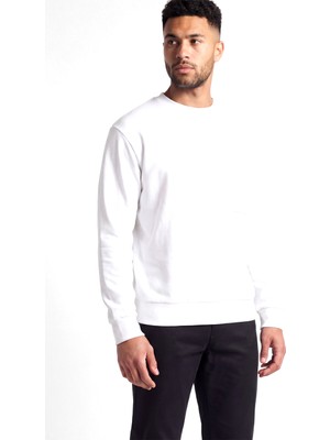 Boss Erkek Rahat Kalıp Logo Etiketli Yuvarlak Yakalı Pamuklu Uzun Kollu Beyaz Sweatshirt 50564103-100