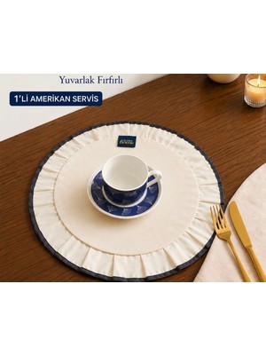 Calina Home 1'li Keten Beyaz Fırfırlı Biyeli Amerikan Servis Seti Masalara Yuvarlak/supla