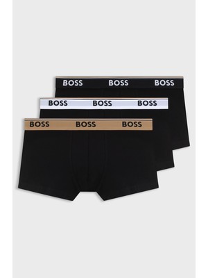Boss Erkek Logolu Bel Bantlı Esnek Pamuklu Üçlü Paket Siyah Boxer 50554693-009