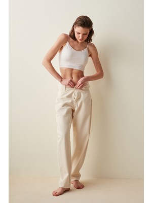 Penti Açık Bej Dikişsiz Seamless Pointel Crop Atlet