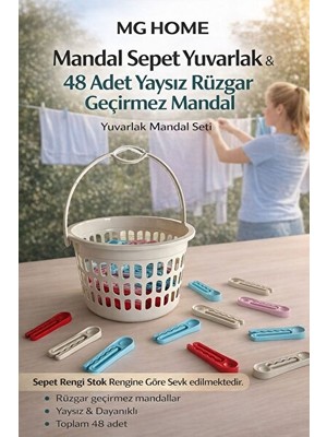 Lusenne Sepet: Yaylı Çamaşır Mandal Sepeti Seti, Rüzgar Geçirmez ve Yaysız Mandal ile Prat