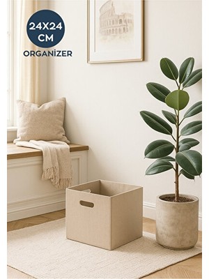 Lusenne Sepet: Krem Renkli Keçe Organizer, 24X24CM Dolap Içi Düzenleyici
