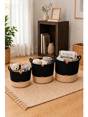 Lusenne Sepet: 3 Boy Natural Hasır Sepetler - Çok Amaçlı Düzenleyici Set