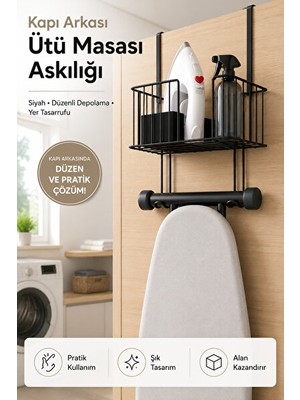 Lusenne Ütü Masası ve Aksesuarı: Paslanmaz Kapı Arkası Ütü ve Askı Rafı, Düzenli ve Şık Saklama