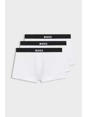 Boss Erkek Logolu Bel Bantlı Organik Pamuk Karışımlı 3'lü Paket Beyaz Boxer 50544263-100