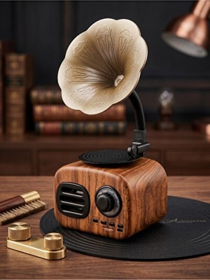 Lusenne Nostaljik Radyo: Eski Moda Ahşap Eskitme Gramofon Bluetooth Hoparlör