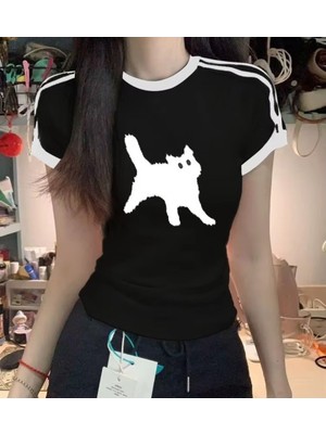 Touz Black Cat Double Stripe Bluz Body Crop