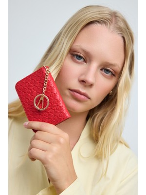 Shule Bags Wowen Örgü Deri Charm Kartlık Kırmızı