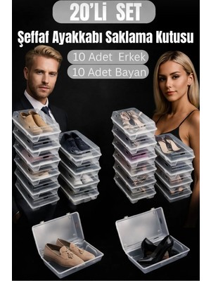 Dripon 20'li Set 10 Erkek-10 Kadın Şeffaf Ayakkabı Saklama Kutusu-Havakanallı-Ayakkabı Düzenliyici