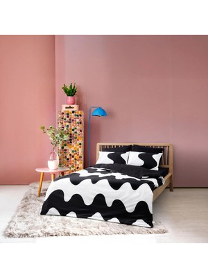 Cozy Home Mono Çift Kişilik Lastikli Çarşaflı Nevresim Takımı Flow Siyah