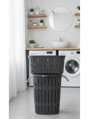 Lusenne Çamaşır Sepeti: Ikili Banyo Seti, 65 Litre Kirli Sepet Şır Taşıma Selesi, Pratik Depolama