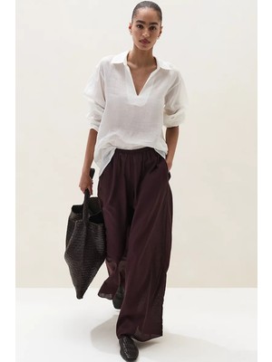 The White Company Pamuk Vual Karışımlı Geniş Paça Kadın Pantolon
