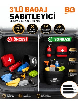 bgvibe 3'lü Oto Bagaj Düzenleyici Elastik Cırtlı Bant Araba Bagaj Eşya Sabitleyici Araç Bagaj Organizeri