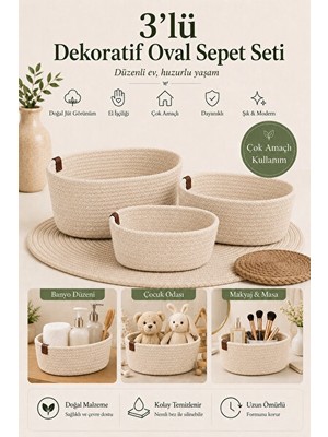 Lusenne Sepet: Set Halinde 3'lü Oval Pamuk , Şık ve Pratik Organizer