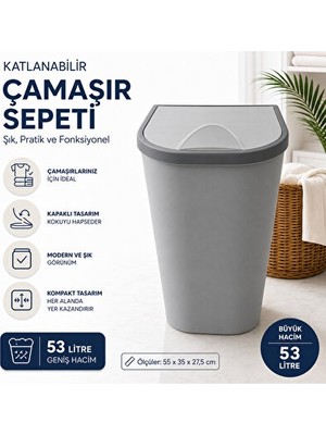 Lusenne Çamaşır Sepeti: 53 Litre Kapaklı Dar Alan Uyumlu - Büyük Hacim
