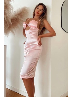 BMD V Metal Midi Elbise - Pembe