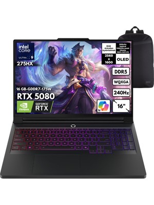 Lenovo Legion Pro7 Ultra 9-275HX 32-Gbddr5 4 Tbssd RTX5080 (16 GB-GDDR7-175W) 16" Wqxga OLED Windows 11 Home + Hmf Sırt Çantası 83F5004RTRHMF9