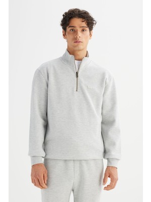 Lee Regular Fit Normal Kesim Kapüşonlu Fermuar Detaylı Gri Melanj Sweatshirt