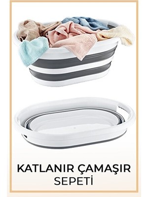 Lusenne Çamaşır Sepeti: Gri Katlanabilir Silikon , Hafif ve Esnek Tasarım