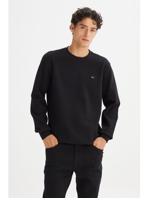 Regular Fit Normal Kesim Bisiklet Yaka Baskılı Siyah Sweatshirt