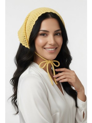 Mollycrush Yazlık File Üçgen Sarı Bandana Örgü Saç Bandı | Bohem Aksesuar