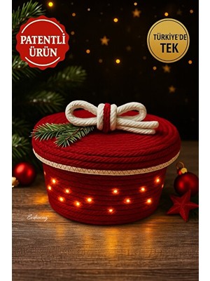 Lusenne Sepet: LED Işıklı Jüt , Yılbaşı Dekorasyonu Için El Yapımı, Kırmızı Renkli