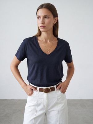 Dilvin 32847 Lyocell Karışımlı V Yaka T-Shirt-K.lacivert