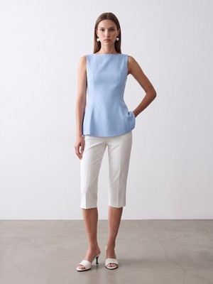 Dilvin 50281 Peplum Top-Açık Mavi