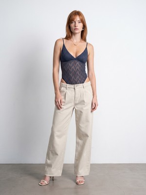Dilvin 32842 Dantel Bodysuit-Indigo