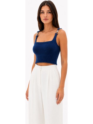 Neden Tekstil Mavi Aura Askılı Crop Bluz