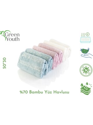 Green Youth %70 Bambu Yüz Havlusu 6’lı Set 50x30 cm Yüksek Emici Hızlı Kuruyan Yumuşak Havlu & Antibakteriyel.