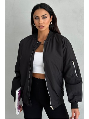 Moda Armanc Unisex Siyah Oversize Bomber Ceket