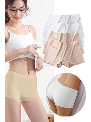 Royaleks 4 Adet Kadın Dikişsiz Görünmez Iz Yapmaz Mini Şort Boxer Beyaz Ten