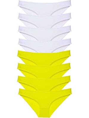 Royaleks 8 Adet Süper Eko Set Likralı Kadın Slip Külot Sarı Beyaz