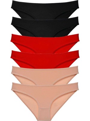 Royaleks 6 Adet Süper Eko Set Likralı Kadın Slip Külot Siyah Kırmızı Ten